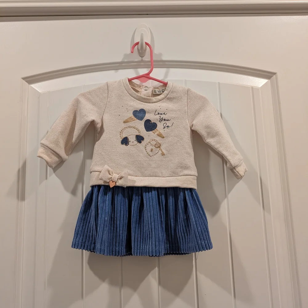 Charming Cream and Blue Kids Dress - Picture 2 of 6